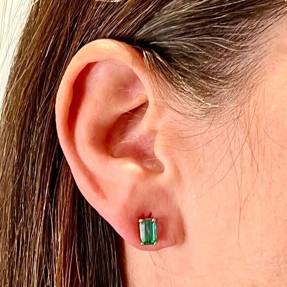 Natural Emerald Stud Earrings 14k White Gold 1.25 Cts Certified $3,490 215625 - Picture 1 of 9